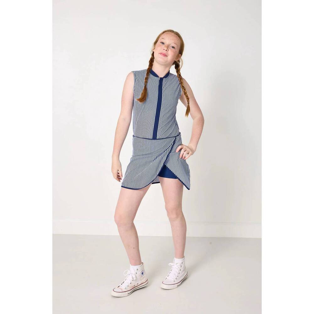 NEW COURTSIDE KIDS girl's thin stripe court dress in navy